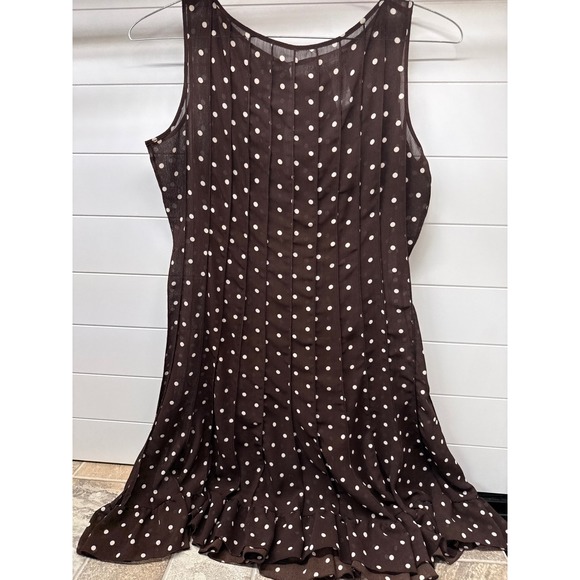 Sandra Darren Dresses & Skirts - Sandra Darren‎ Brown Polka Dot Pintuck Ruffle Hem Sleeveless Dress 12P Petite